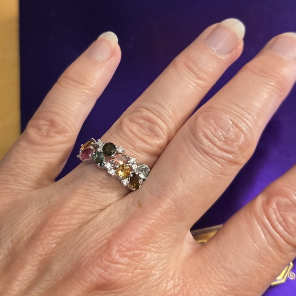 Natural Tourmaline 6x3mm & Cz 925 Sterling Silver Ring Size 7.5 - Picture 6 of 6